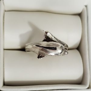 VTG 925 Sterling Silver Dolphin Ring Size 8